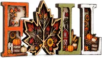 Product image of 3D Wooden Fall Harvest Sign with Leaf and Pumpkin Scene