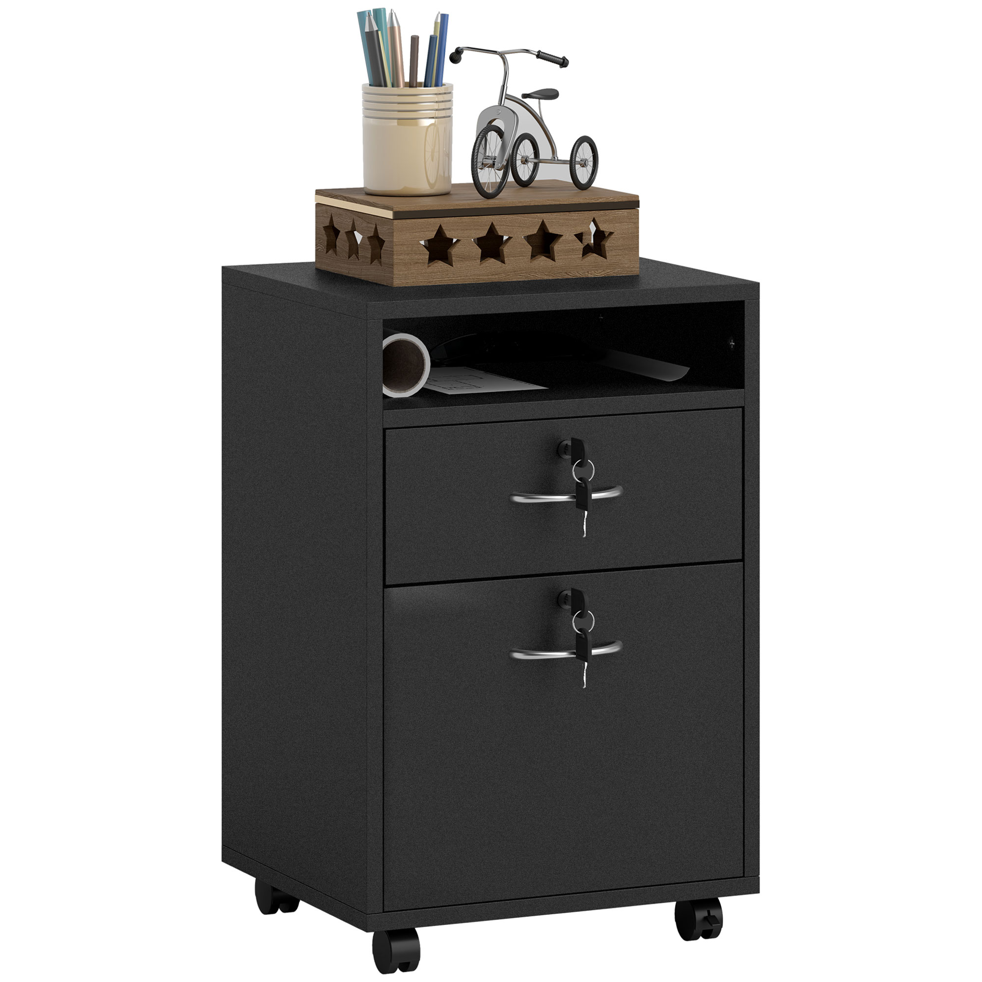 Main product image of Mobile Filing Cabinet, 2 Lockable Drawers, Printer Shelf, Black
