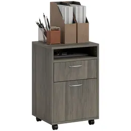 Product image of Mobile Filing Cabinet, 2 Drawers, Open Shelf, Printer Stand, Grey