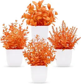Product image of Mini Artificial Fall Plants, 4-Pack, White Pots