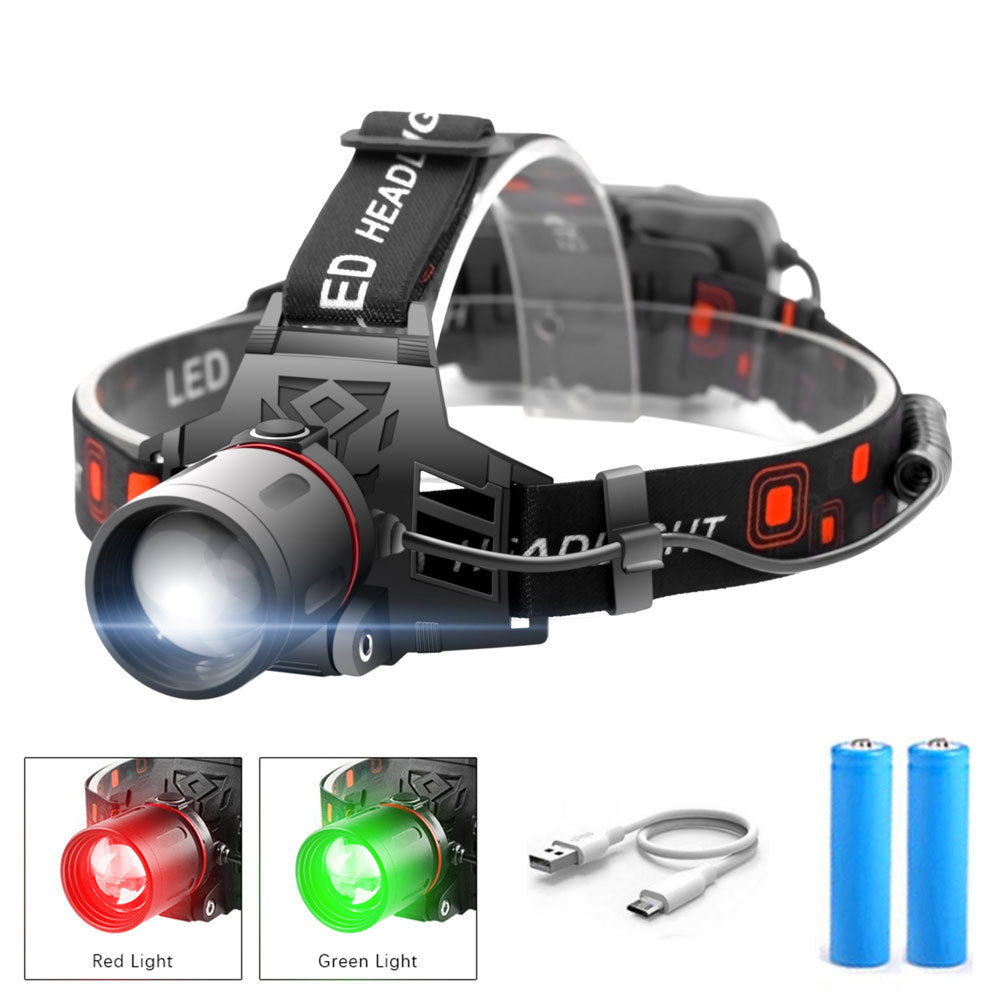 Main product image of T6 LED Zoom Headlamp with White, Green, and Red Light