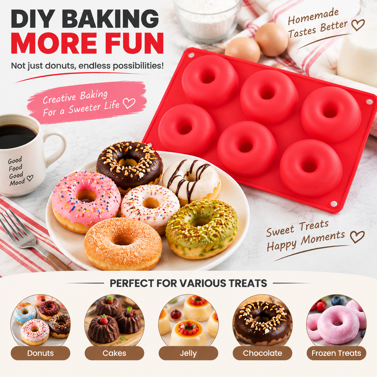 Main product image of 6 Cavity Food Grade Silicone Donut Baking Mold