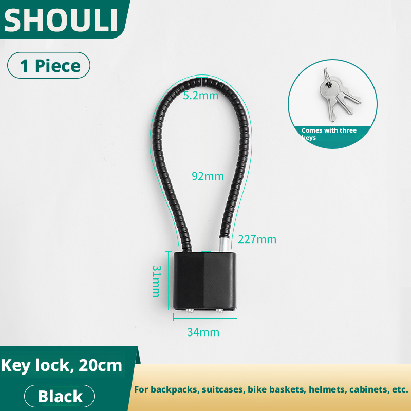 Main product image of 20cm Black Cable Lock with 3 Keys for Industrial Applications
