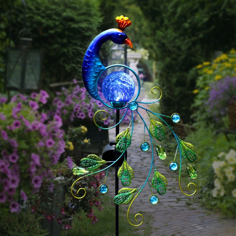 Main product image of Metal Peacock Solar-Powered Outdoor Garden Lamp