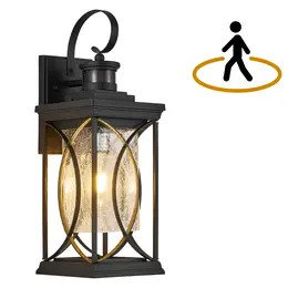 Product image of Black Outdoor Wall Sconce with Motion Sensor, Dusk to Dawn, E26 Socket
