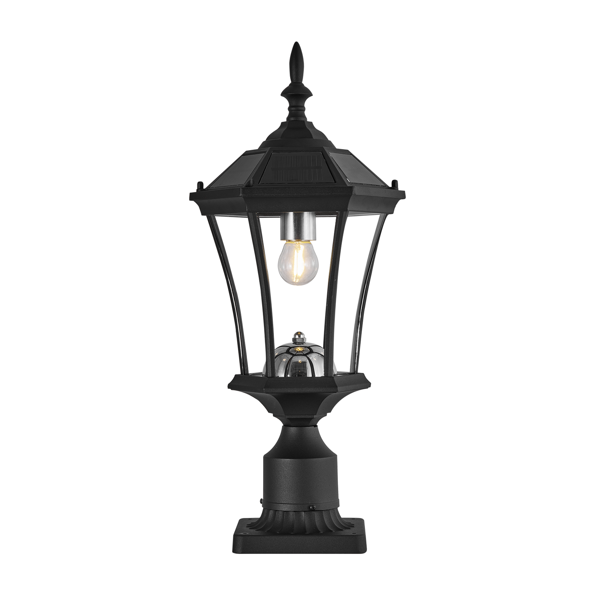 Main product image of Black Solar Post Light Fixture, Dusk to Dawn, Pier Mount Base, Waterproof, 1-Pack