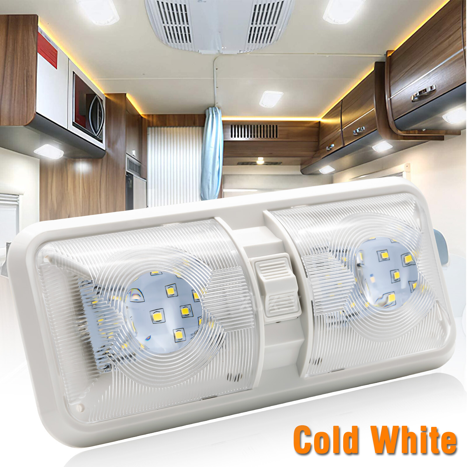 Main product image of 12V LED Double Dome Ceiling Light for RVs and Marine Vehicles