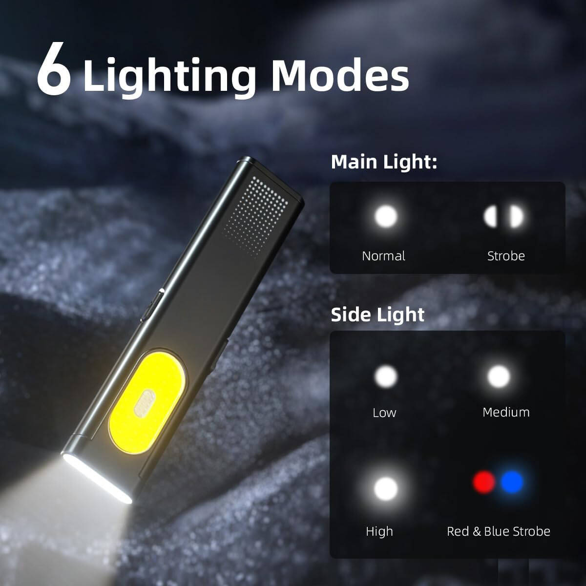 Main product image of Flat Thin LED Torch with Magnetic Base, COB Side Light, Red/Blue Strobe