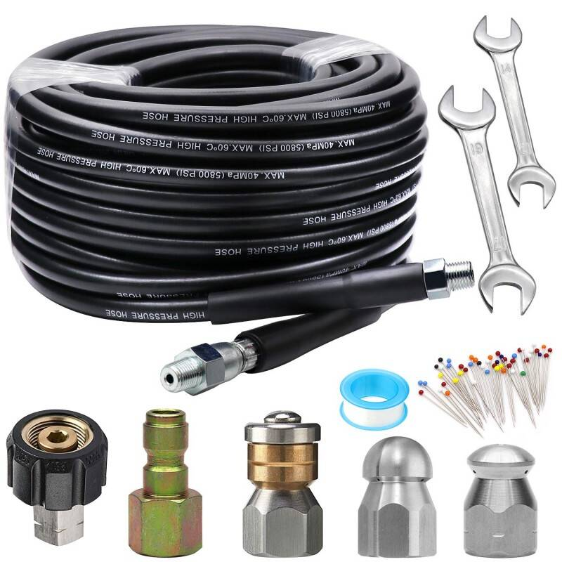 Main product image of 50 FT Sewer Jetter Kit for Pressure Washer, 5800 PSI, 3-Layer Reinforced Hose