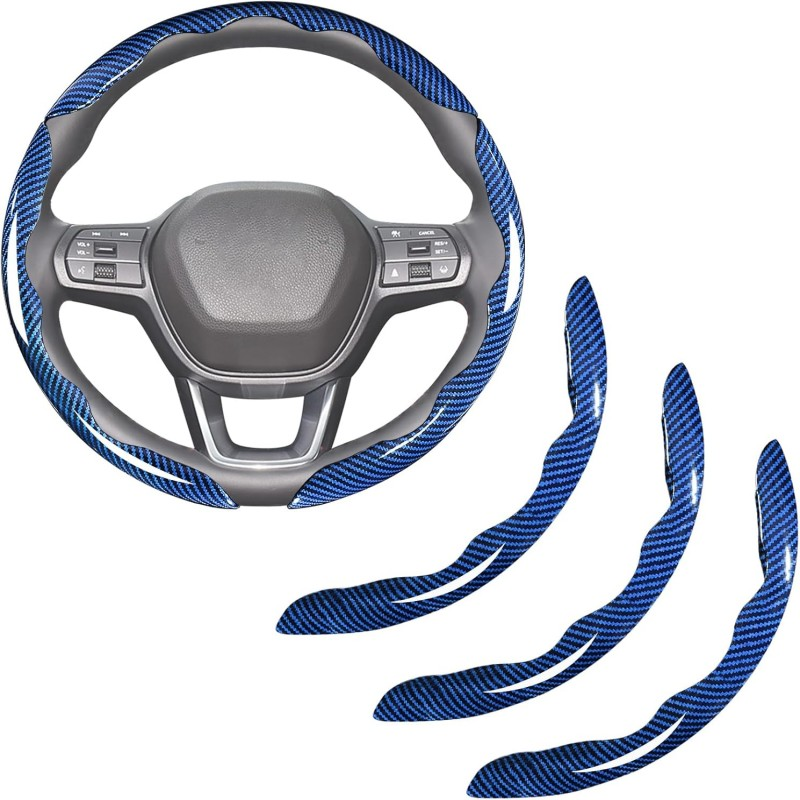 Main product image of Carbon Fiber 3-Piece Clip-On Steering Wheel Cover, Blue