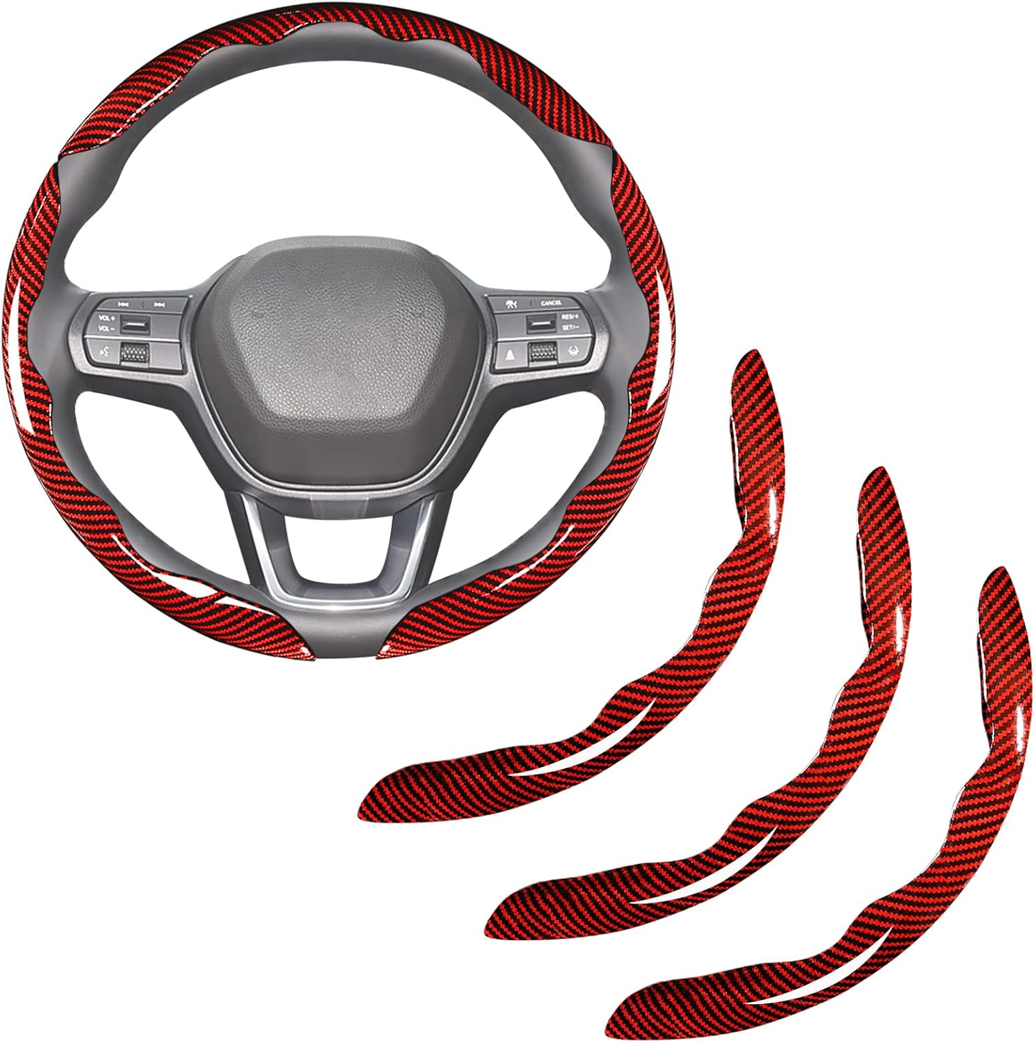 Main product image of Red Carbon Fiber Three-piece Snap-on Steering Wheel Cover