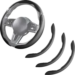 Product image of Leather Snap-on Car Steering Wheel Cover, Universal Three-piece Set, Black/Gray
