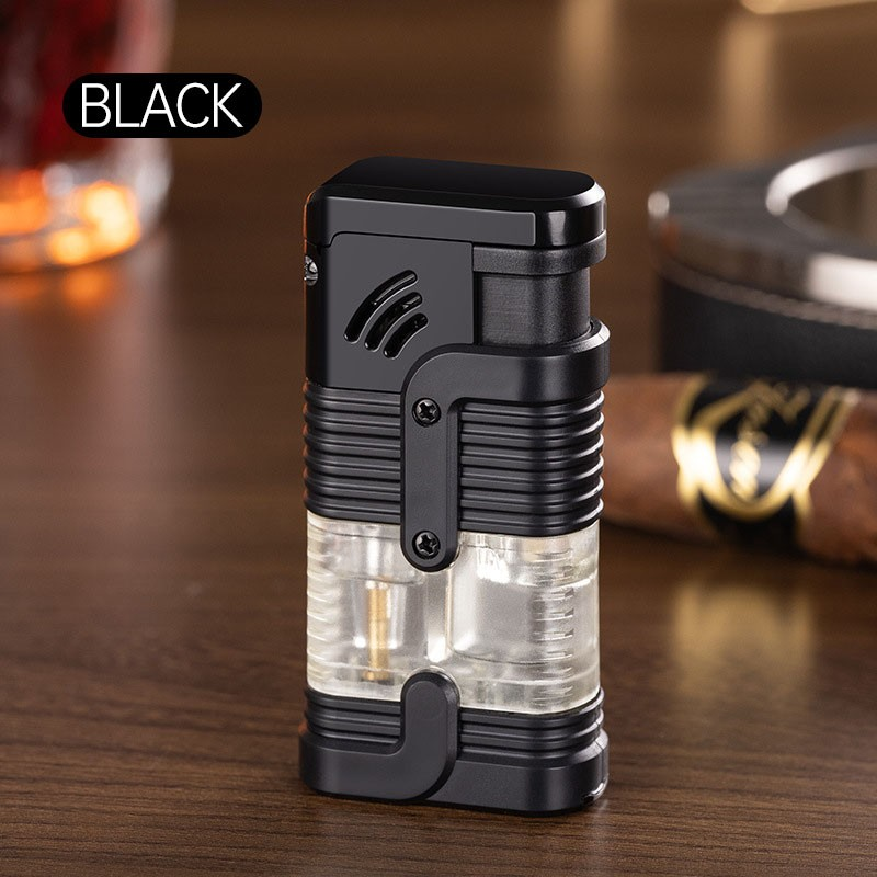 Main product image of Black Triple-Flame Butane Torch Lighter, Rechargeable, Windproof