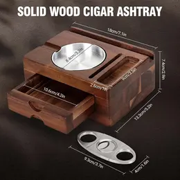 Product image of Wooden Cigar Ashtray with Integrated Cutter