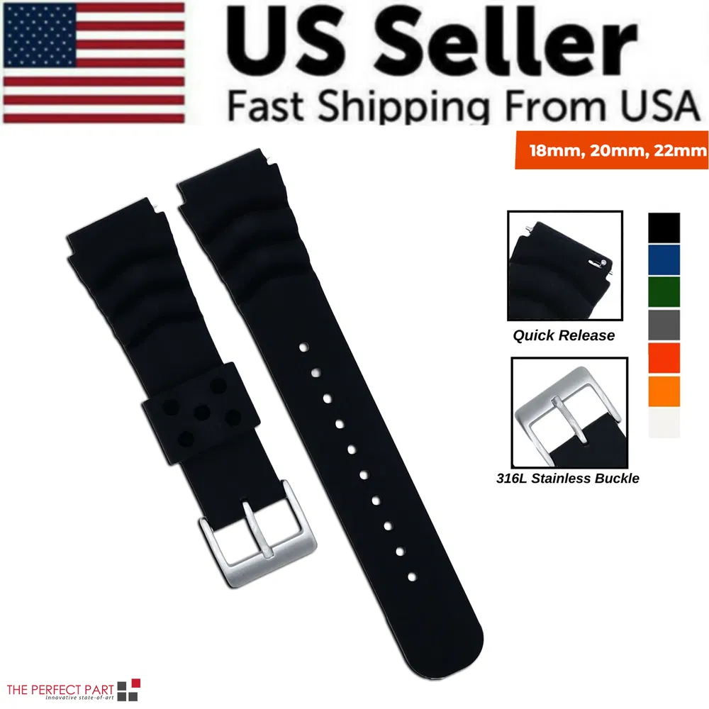 Main product image of 18mm, 20mm, 22mm Silicone Watch Band, Quick Release Divers Replacement Strap