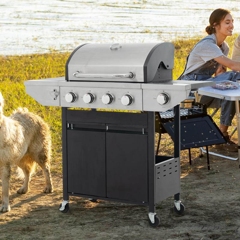 Main product image of Propane Four-Burner Stainless Steel Gas Grill with Side Burners