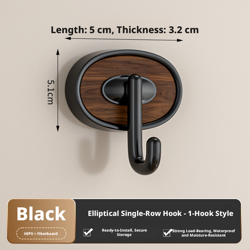 Main product image of Medium Oval Single Hook, Black ABS and Wood Composite