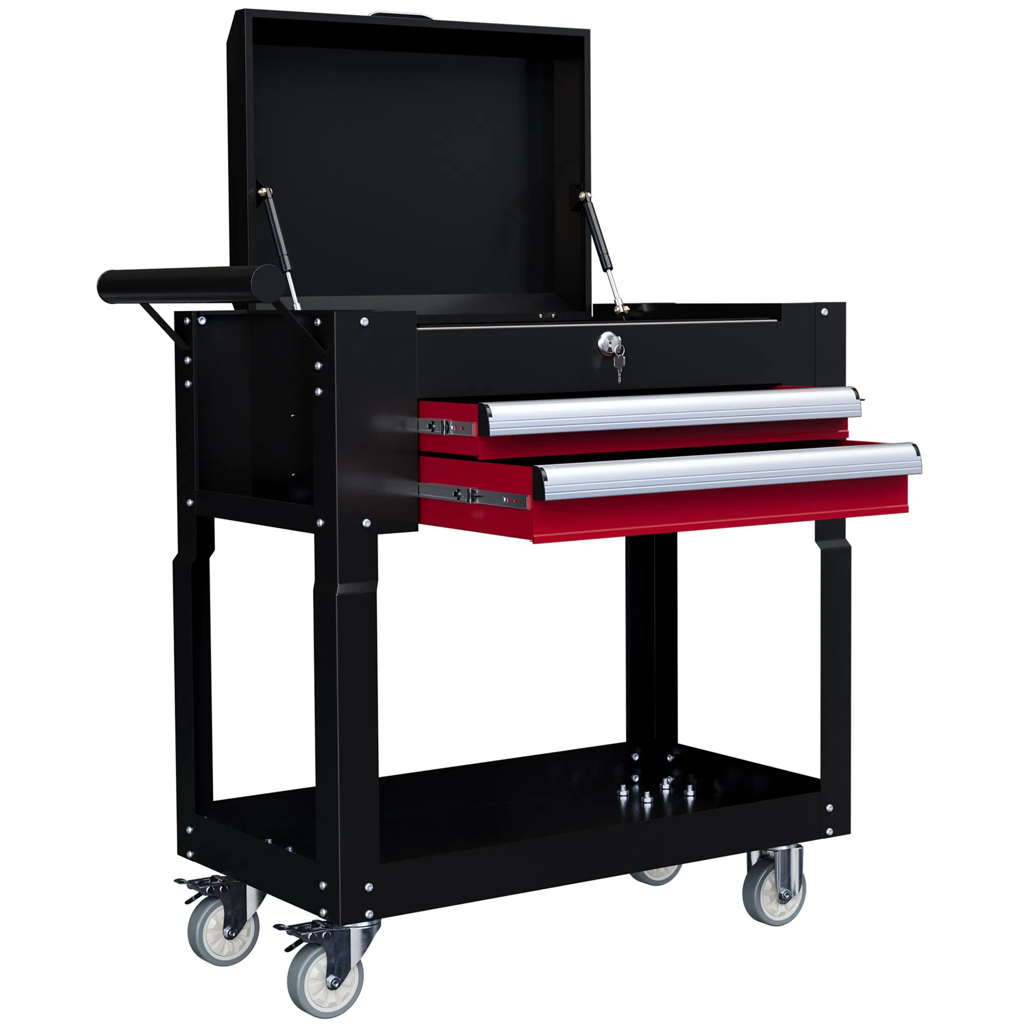 Main product image of Black Rolling Tool Cart with 2 Drawers and Lockable Flip Top Tray