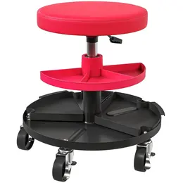 Product image of Rolling Mechanic Stool, 300 lb Capacity, 2.5" Wheels, Tool Trays, Adjustable Height, Red