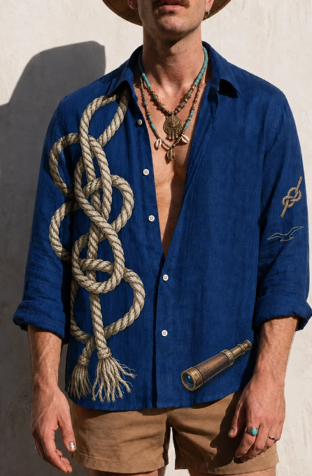 Main product image of Oversized Shirt, Nautical Rope and Anchor Pattern