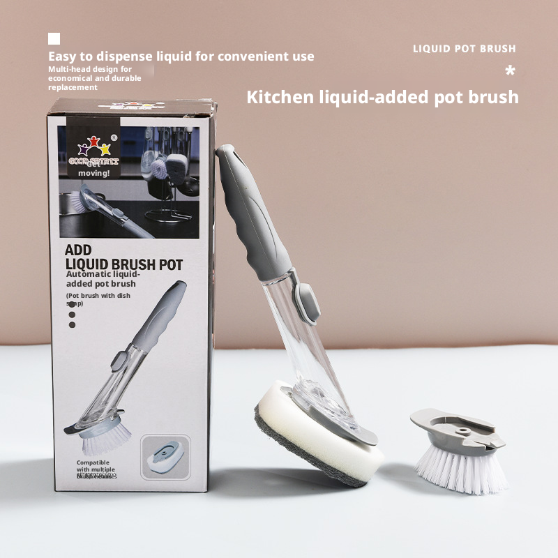 Main product image of Pot Cleaning Brush with Press Handle, Sponge and Bristle Heads