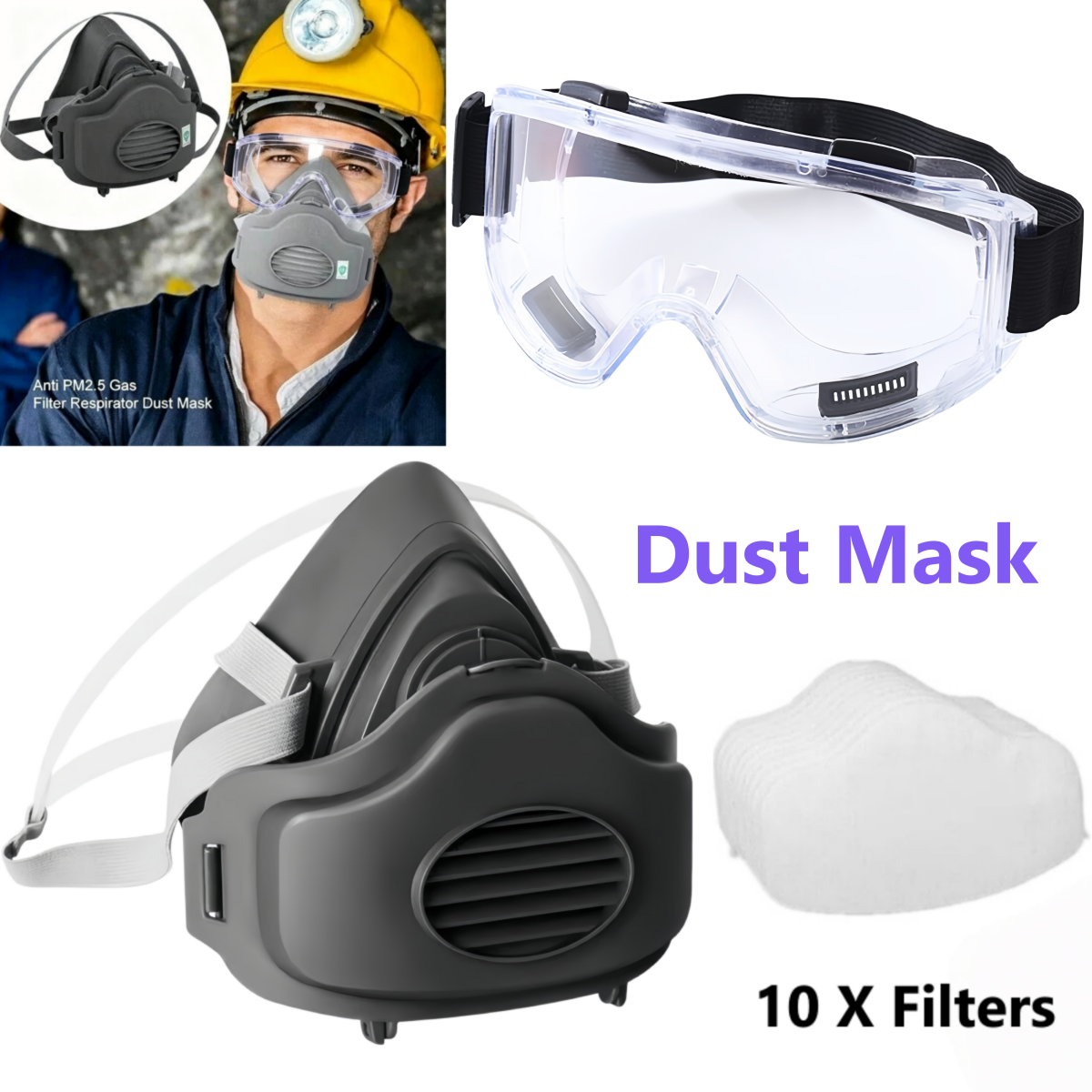 Main product image of Half Facepiece Respirator Kit for 3200, Includes 10 Filters & Anti-fog Goggles