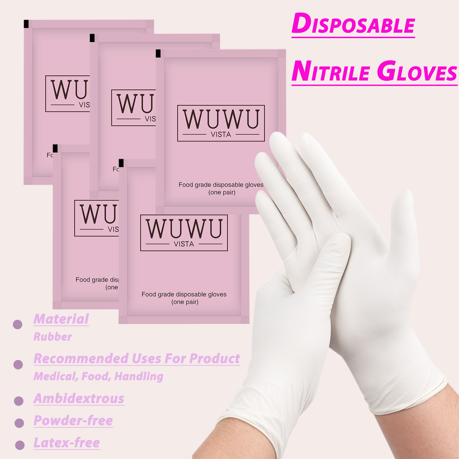 Main product image of WUWUVISTA 30 Pairs Individually Packaged Disposable Gloves, Food Grade