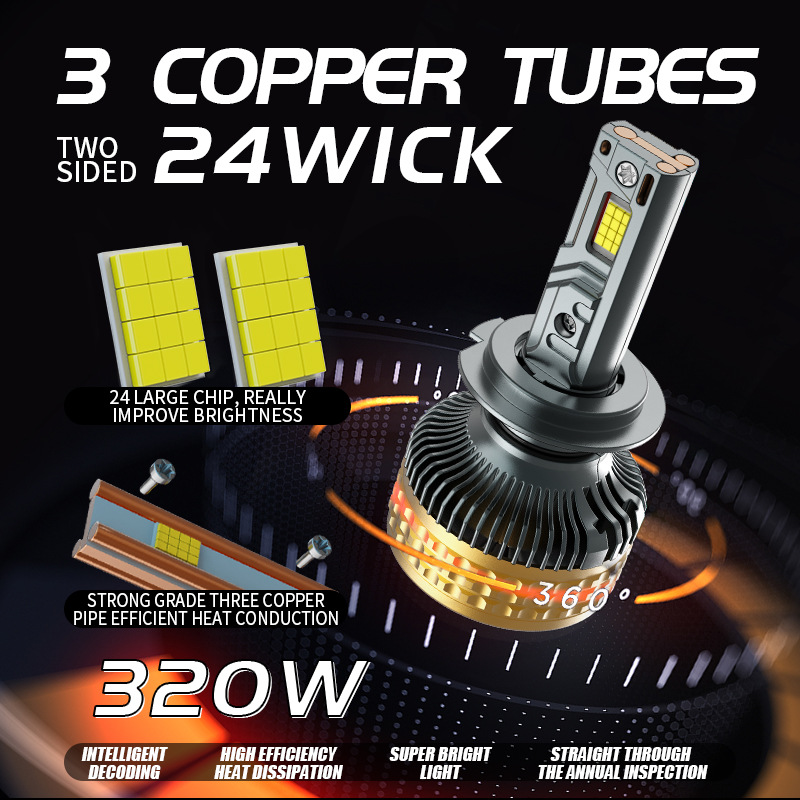 Main product image of 320W LED Headlight Bulb, H7 H1 H4, 3 Copper Tube