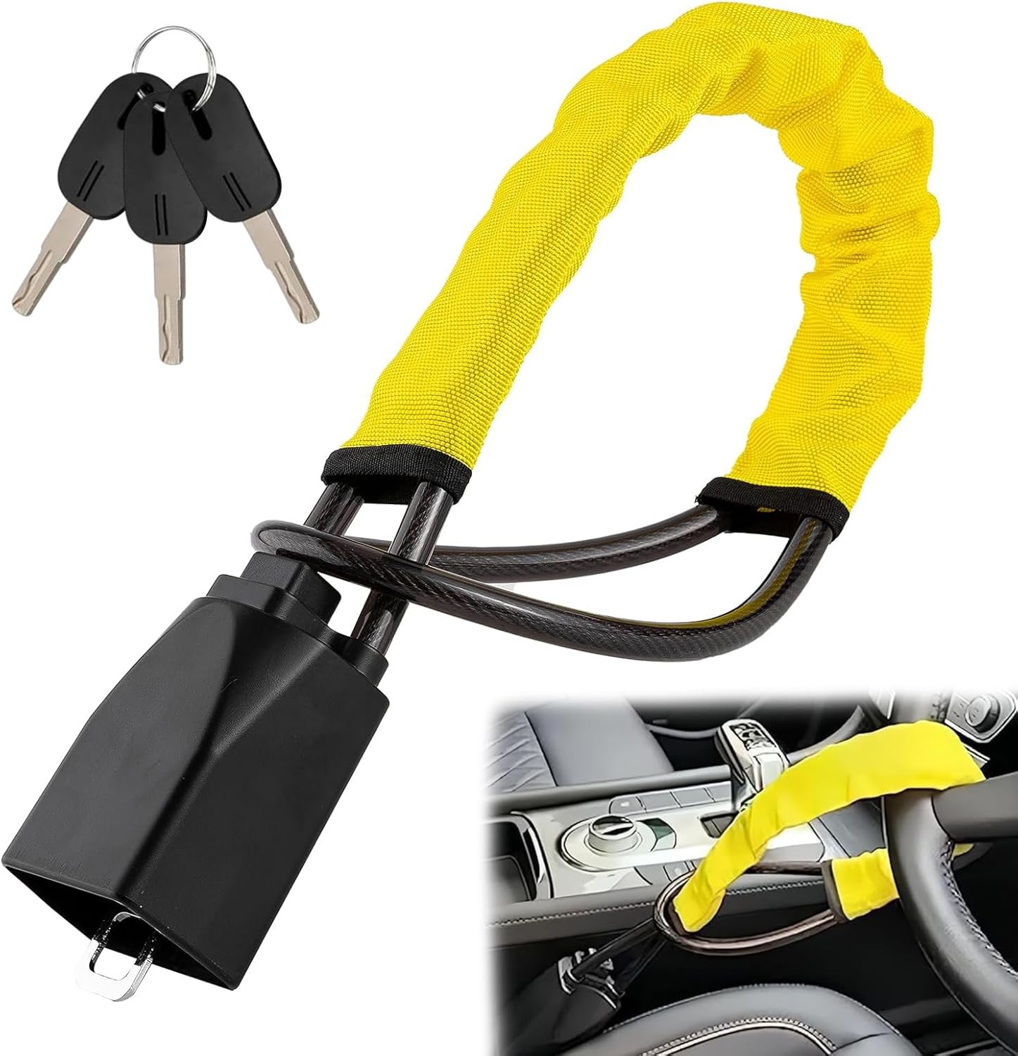 Main product image of Yellow Steering Wheel to Seat Belt Security Lock