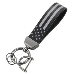 Product image of Leather Keychain, American Flag, D-Ring, 2 Key Rings