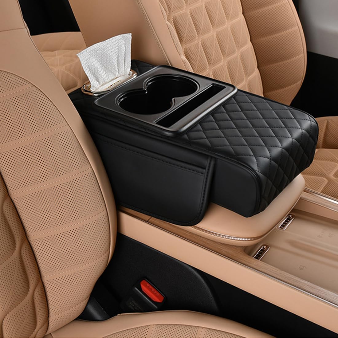 Main product image of Car Armrest Console Cover, Storage, Cup Holder, Tissue Box, Phone Slot, Black