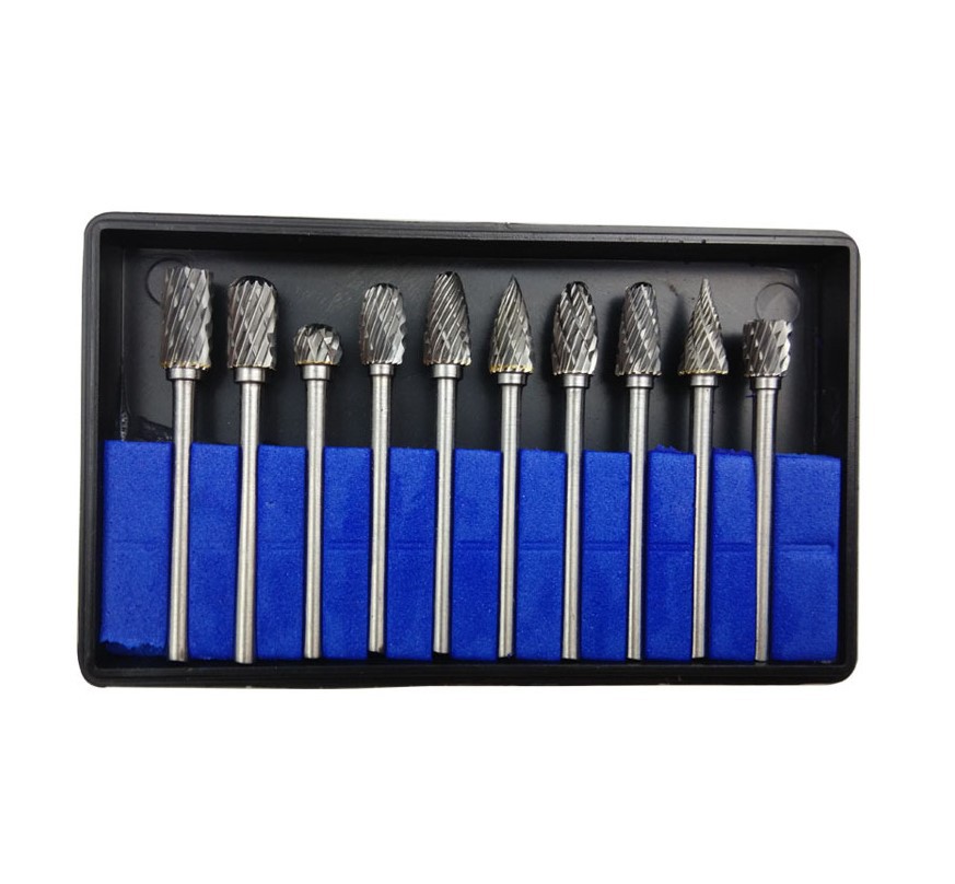 Main product image of 10pc Tungsten Carbide Rotary Burrs & HSS Cone Drill Set, 3mm Shank