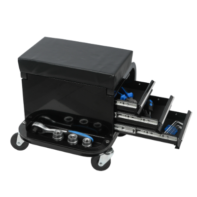 Main product image of Rolling Shop Seat with Three Built-in Drawers, Black