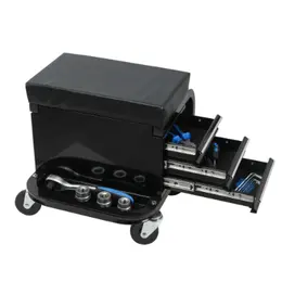Product image of Rolling Shop Seat with Three Built-in Drawers, Black