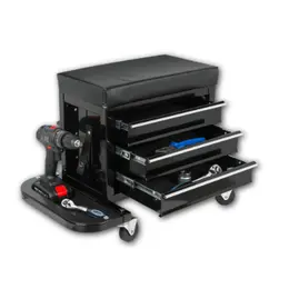 Product image of 3-Drawer Rolling Mechanic Seat with Tool Trays, 350 lb Capacity, Black