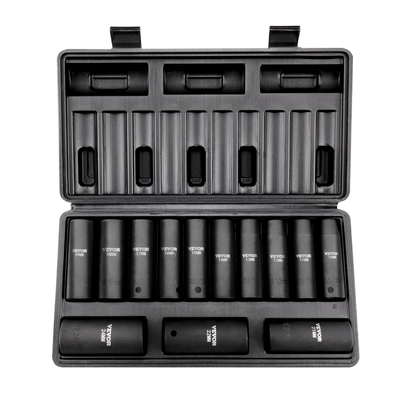 Main product image of 13 Pc. Drive Impact Deep Socket Set, Metric 10-24mm, 6 Point CR-V Steel, Storage Case