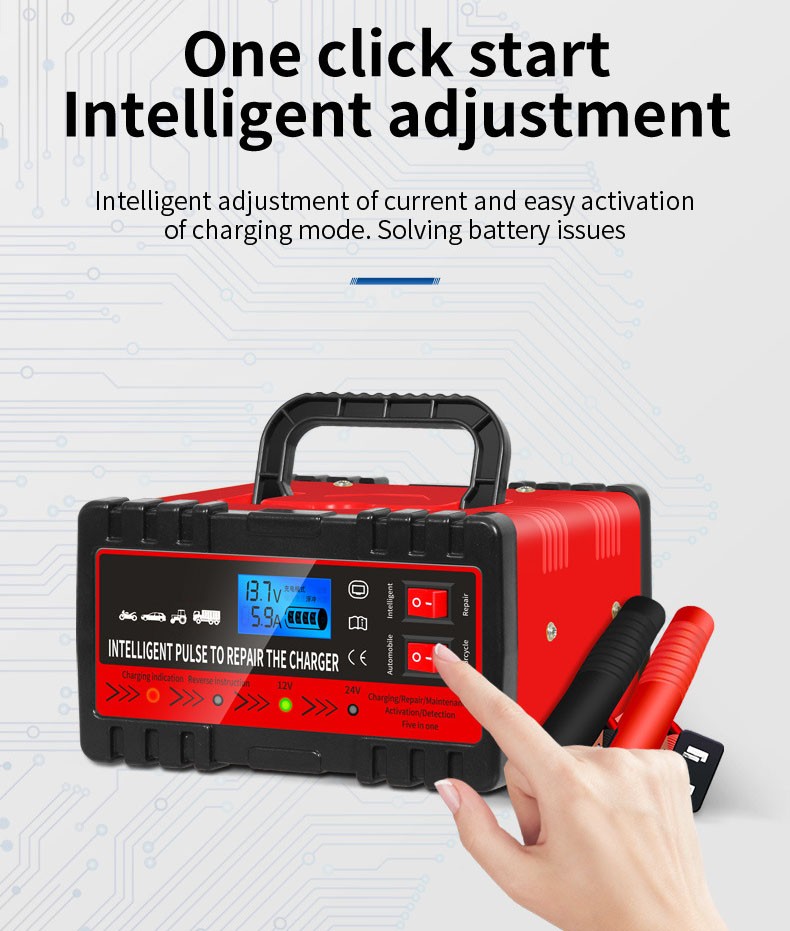 Main product image of 12V 24V Automotive Battery Charger, Pulse Repair, 300W with Display