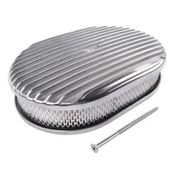 Product image of 12-inch Oval Aluminum Finned Air Cleaner, Polished Paper Element, SB/BB Chevy, Ford, Mopar