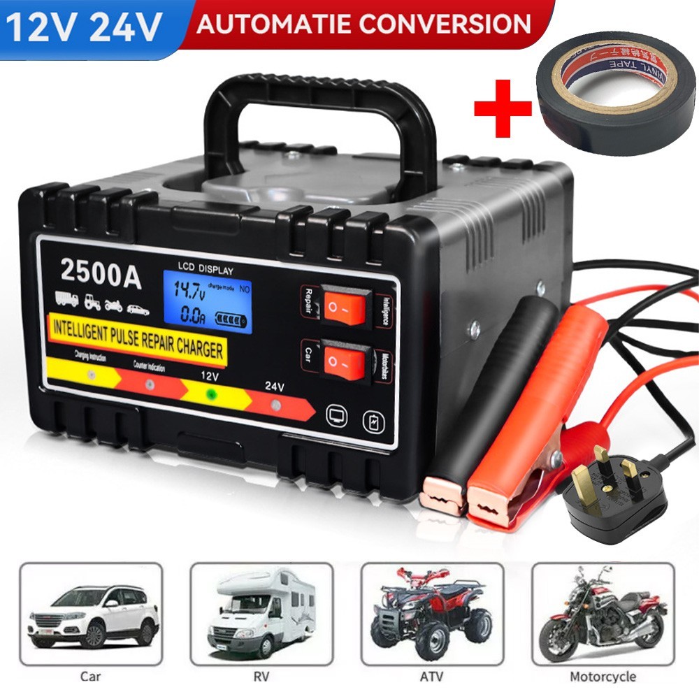 Main product image of 2500A 12V 24V Automatic Car Battery Charger with Pulse Repair