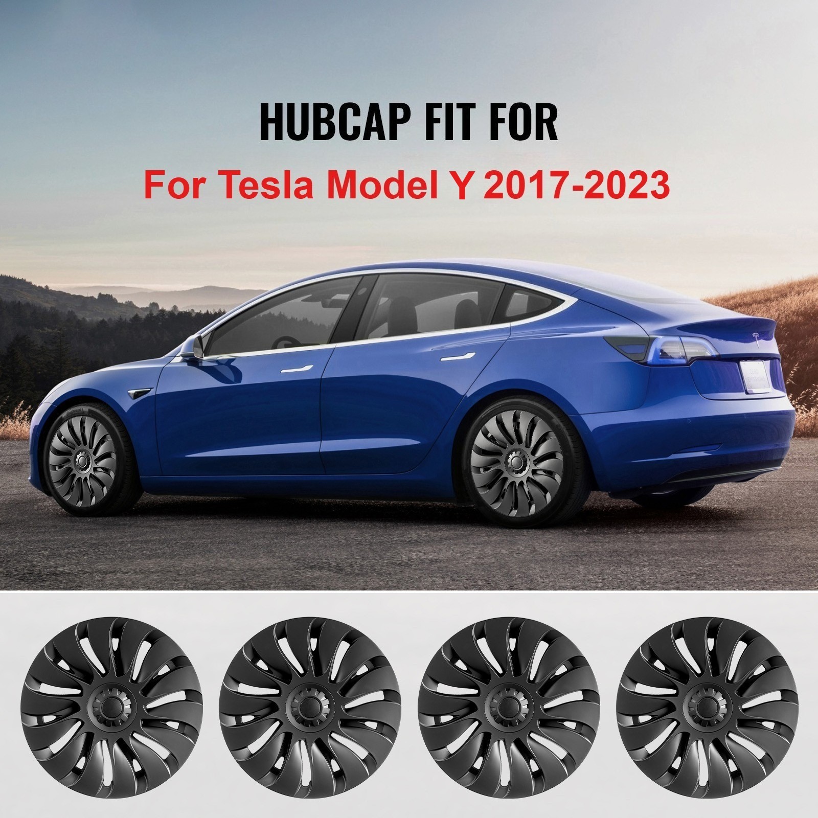 Main product image of 19 Inch Matte Black Wheel Covers for Tesla Model Y 2017-2023, 4-Piece Set