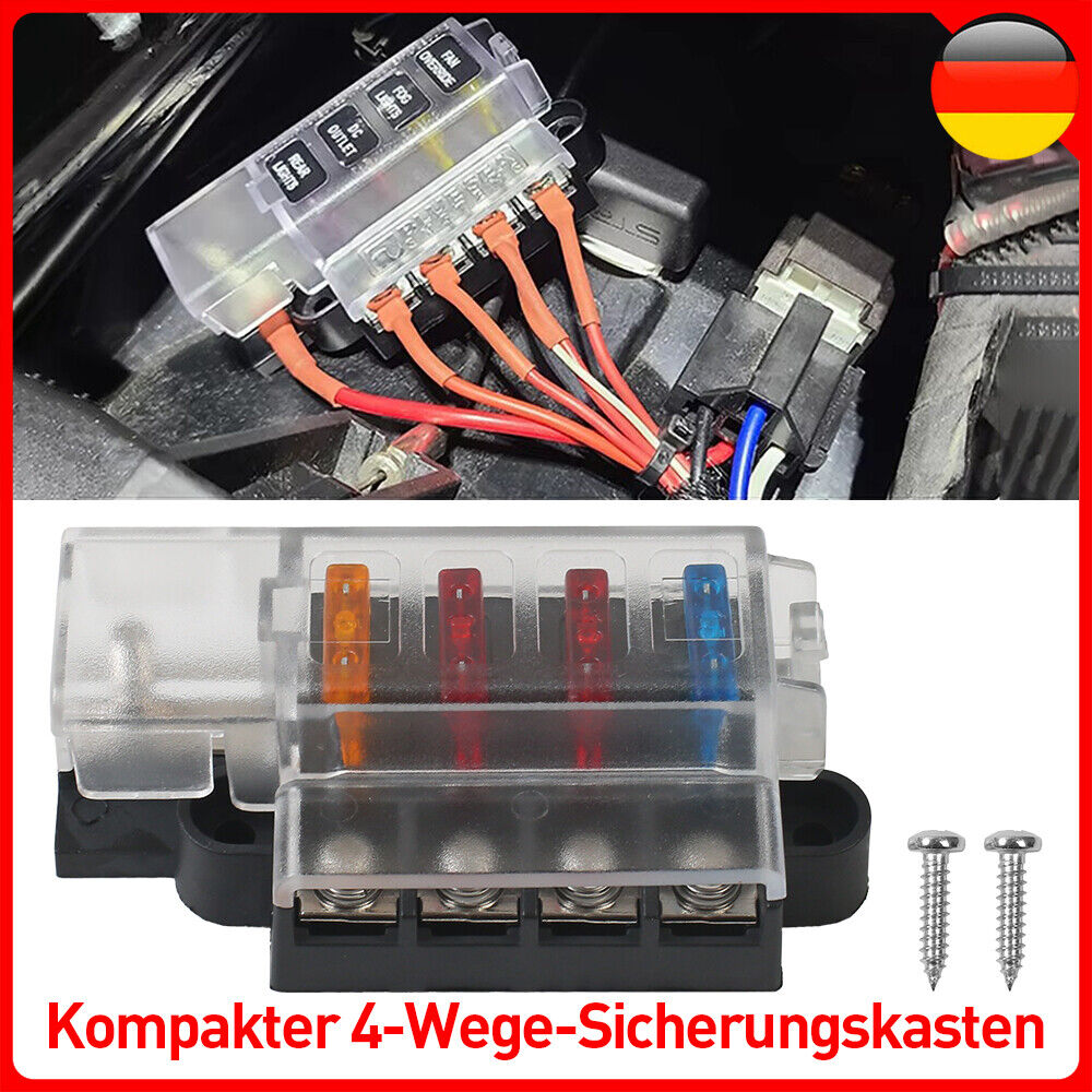 Main product image of 4 Way Blade Fuse Box, 12V 24V 32V, with Protective Cover
