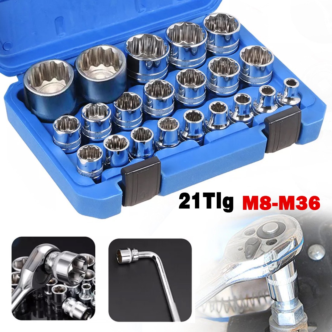 Main product image of 21-piece 1/2-inch Drive 8-36mm 12-Point Spline Metric Socket Set