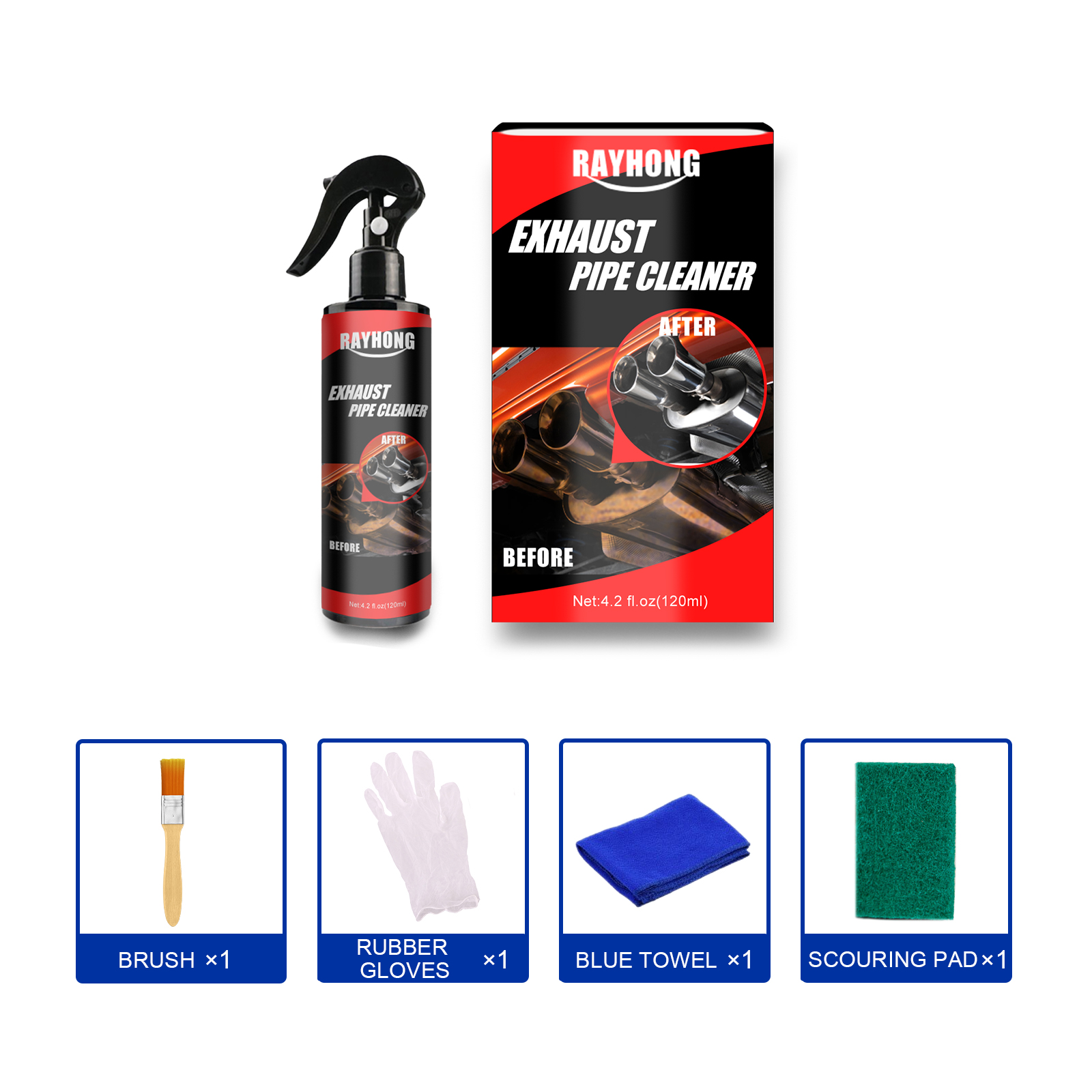 Main product image of Exhaust Pipe Cleaner and Rust Remover Kit, 120ml