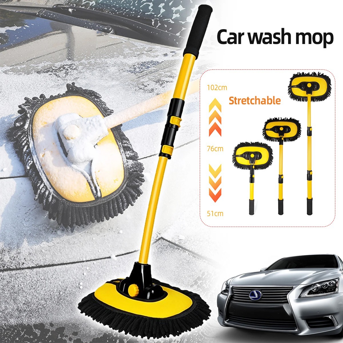 Main product image of Adjustable Telescopic Vehicle Wash Brush Kit, Long Handle