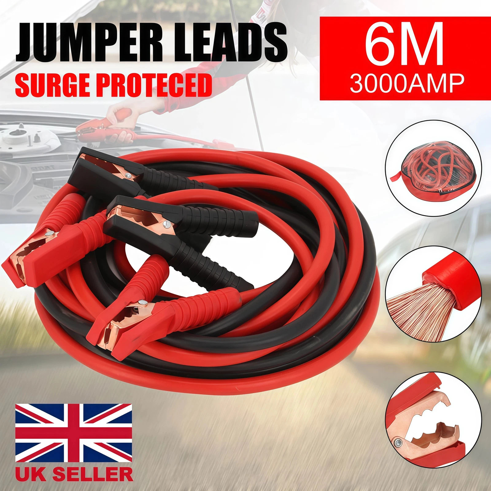 Main product image of 3000A 6-Gauge 6-Meter Battery Jumper Cables for Car and Van