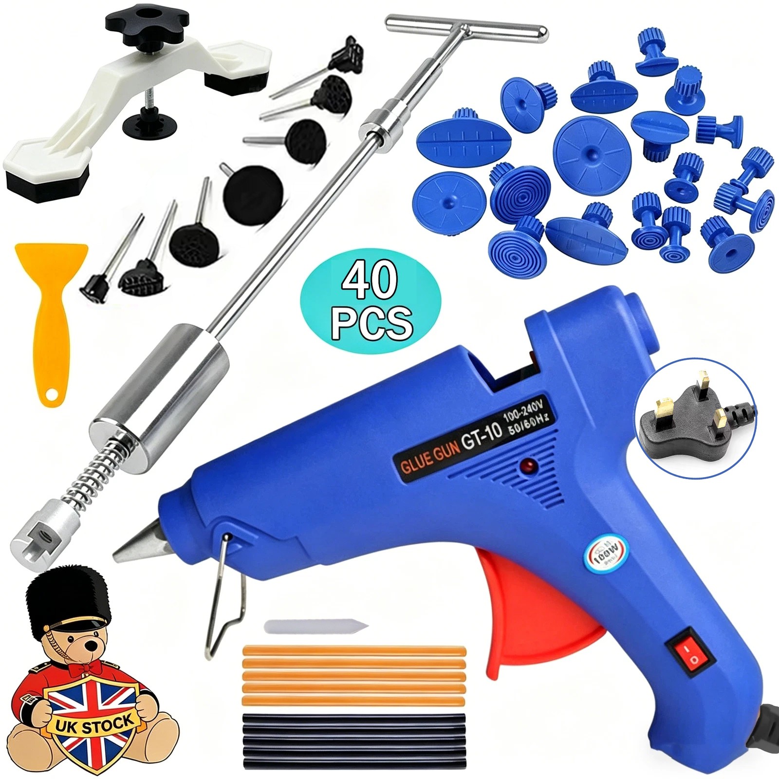 Main product image of 40-piece Paintless Dent Removal Kit, Slide Hammer, Glue Gun