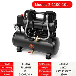 Product image of 10L Electric Air Compressor, 1100W, 1.5HP, Silent, Oil-Free, 8bar