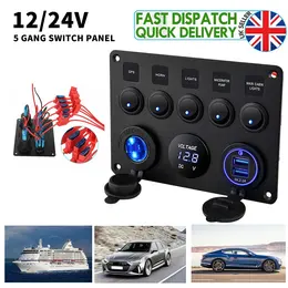 Product image of 5 Gang 12V RV Control Panel with LED Light Switches, Voltmeter, USB Charger