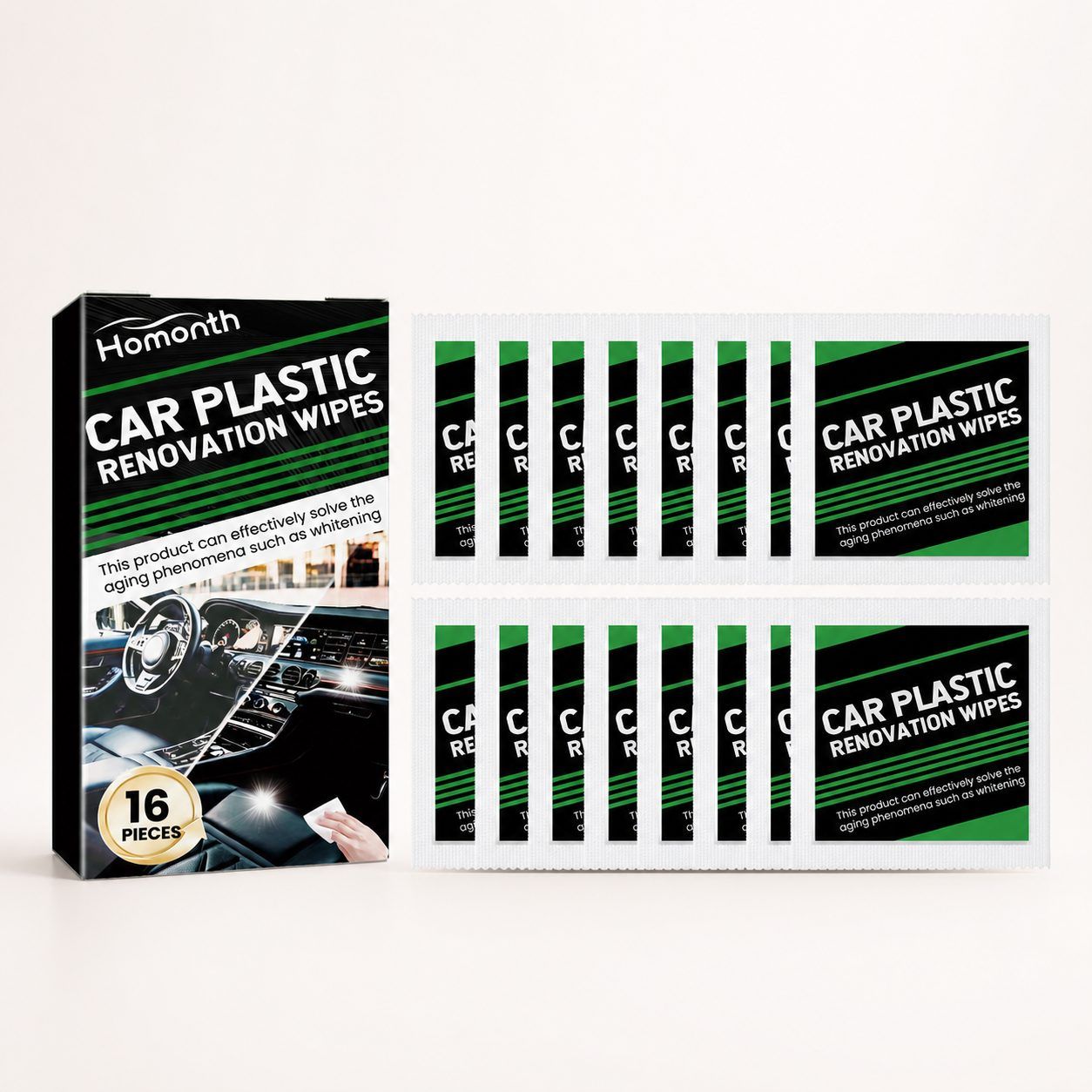 Main product image of HOMONTH Automotive Interior Plastic Wipes, 16 Count