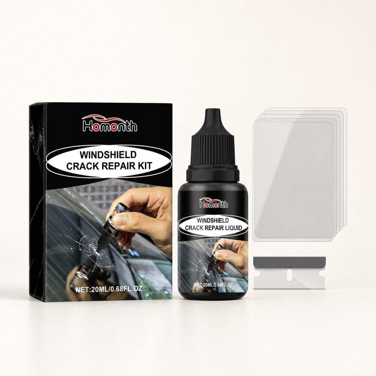 Main product image of HOMONTH Automotive Windshield Glass Repair Liquid, 20 ml Bottle